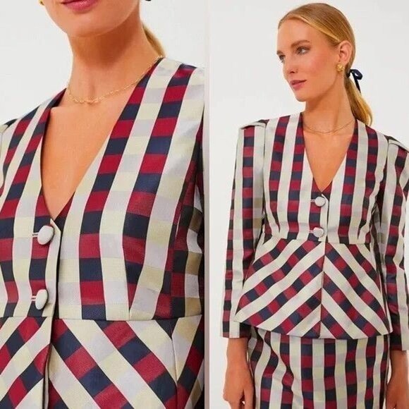 Tuckernuck NEW Bordeaux Check Jacquard Zoey Top Jacket Size L